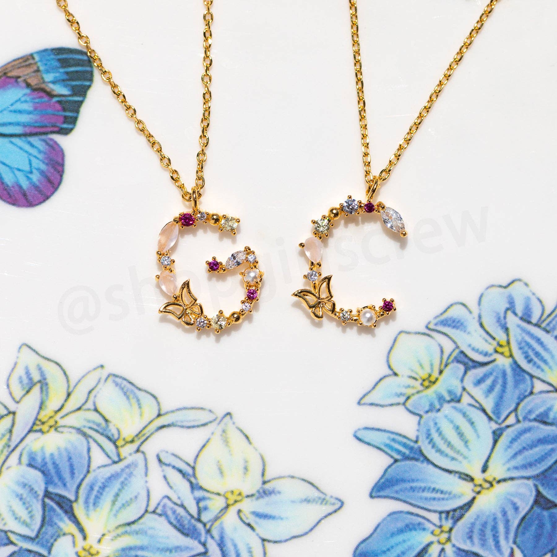 Girls Crew – wholesale Pendant/charm necklace – Flutterfly Stone Initial Necklace53