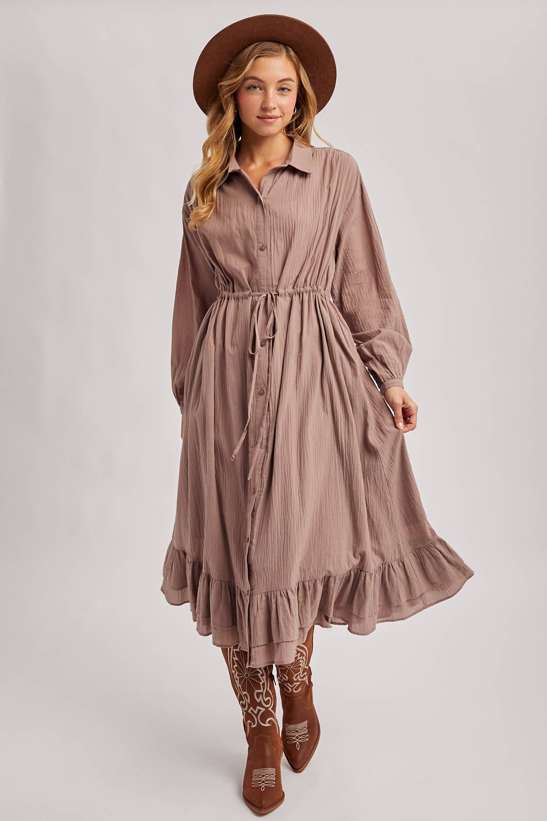 Bluivy - Wholesale Dress - Women's - RUFFLED MIDI OPEN DUSTER OR SHIRT DRESS9