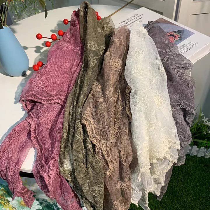 Funkyrel® Atzbranding Limited - Wholesale Scarf - Women's - Scravii - Embroidered Lace Small Shawl Scarf