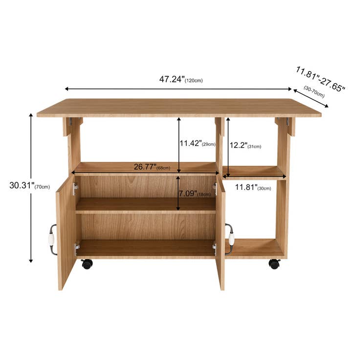 39F Inc. - Wholesale Side Table - Multi-Functional Folding Table with Storage Shelves and Wheels, 47 Inch Foldable Dining Table for Small Spaces, Compact Desk for Kitchen, Dorm, Office16