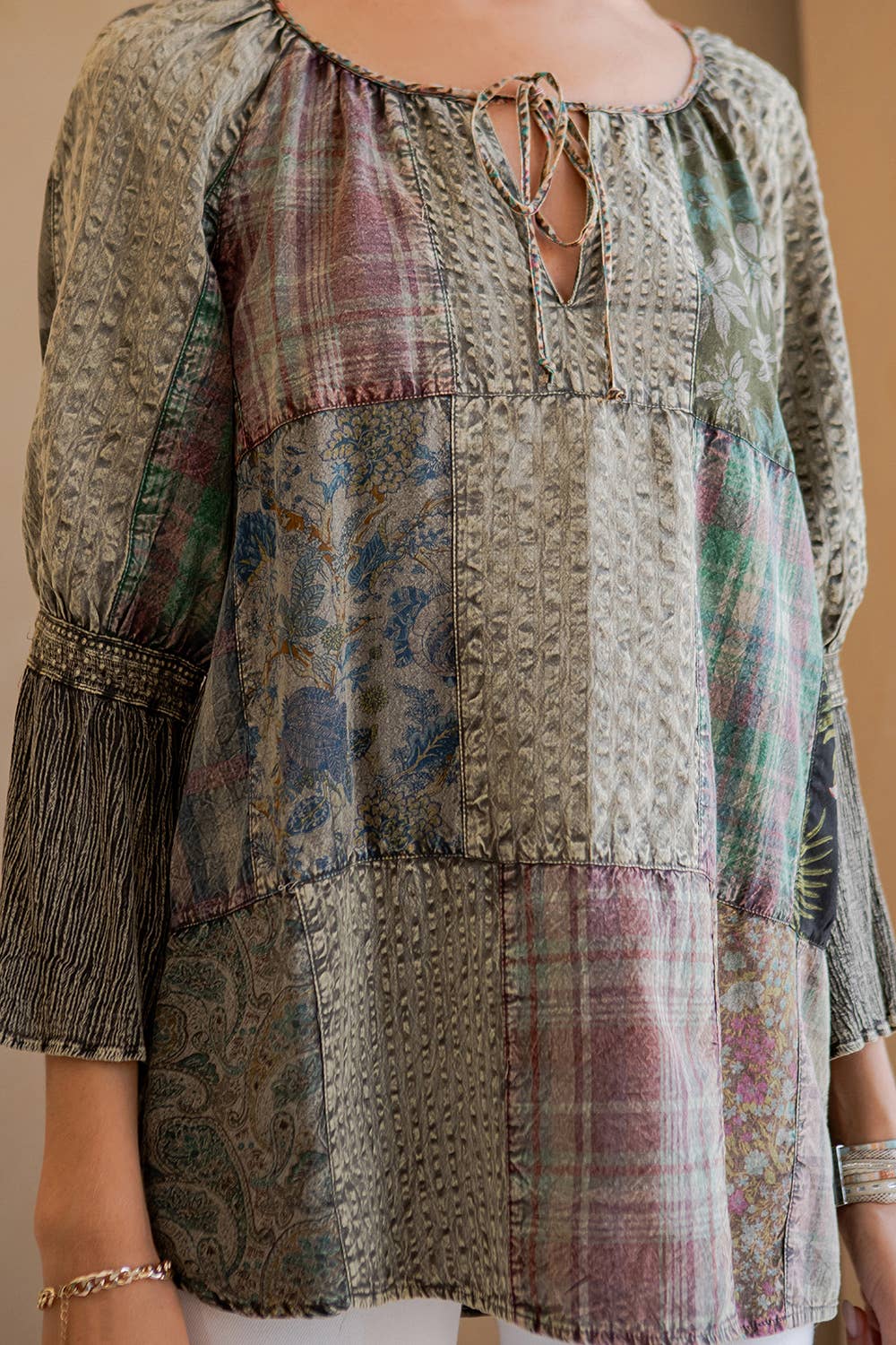 Young Threads - Wholesale Tunic - Women's - Peasant Top with Print Checks Patchwork (New Color)10