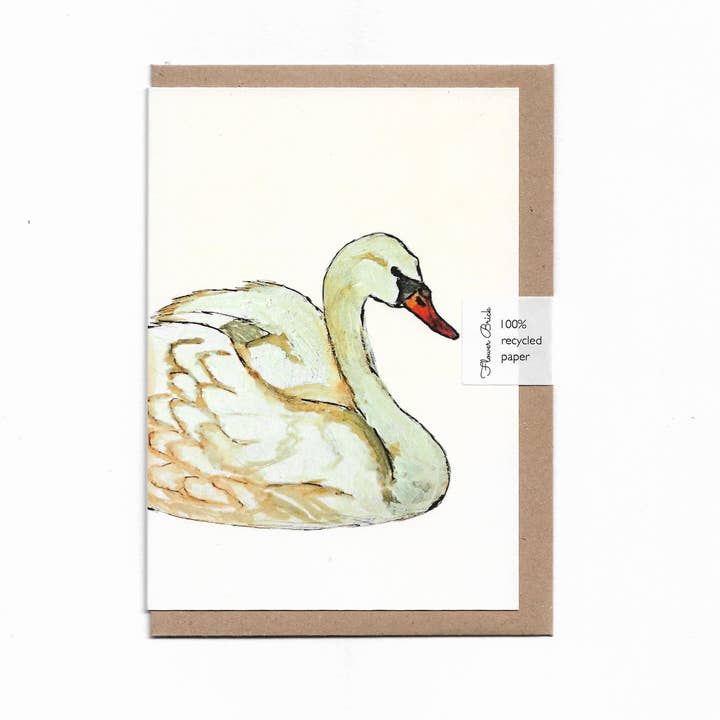 Carte de vœux A6 100 % recyclée "Cygne" pour la vente par Flower Brick