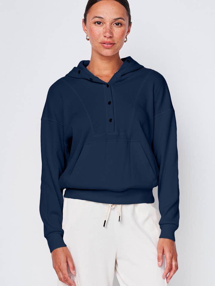 Micro Thermal Hood Pullover in New Navy for wholesale by Stateside