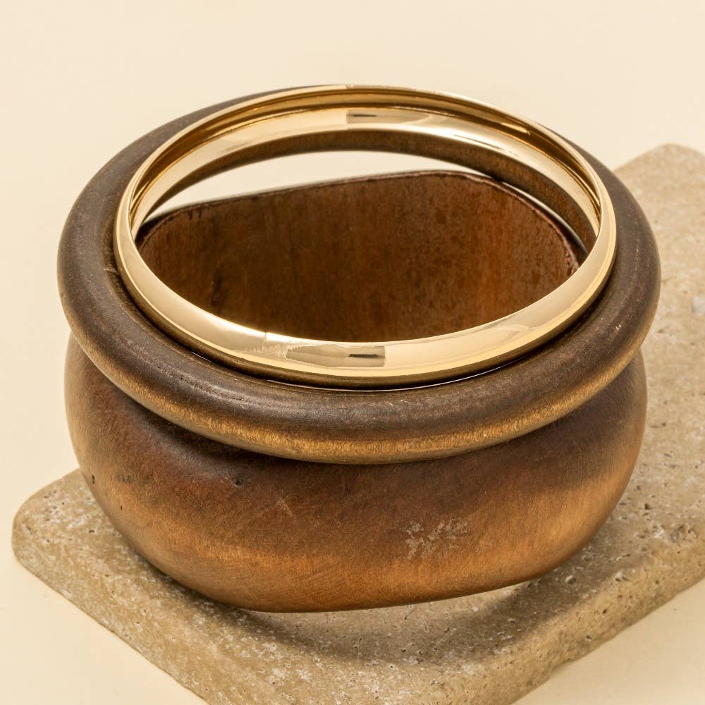 BR Wood And Metallic 3 Piece Bangle Bracelet Set for wholesale on Faire0