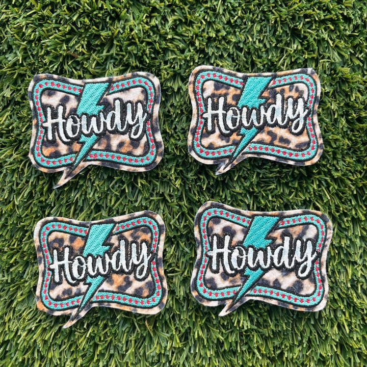 Eric Hill Designs, LLC - Wholesale Patch - Leopard and Turquoise Howdy Glitter Embroidered Patch0