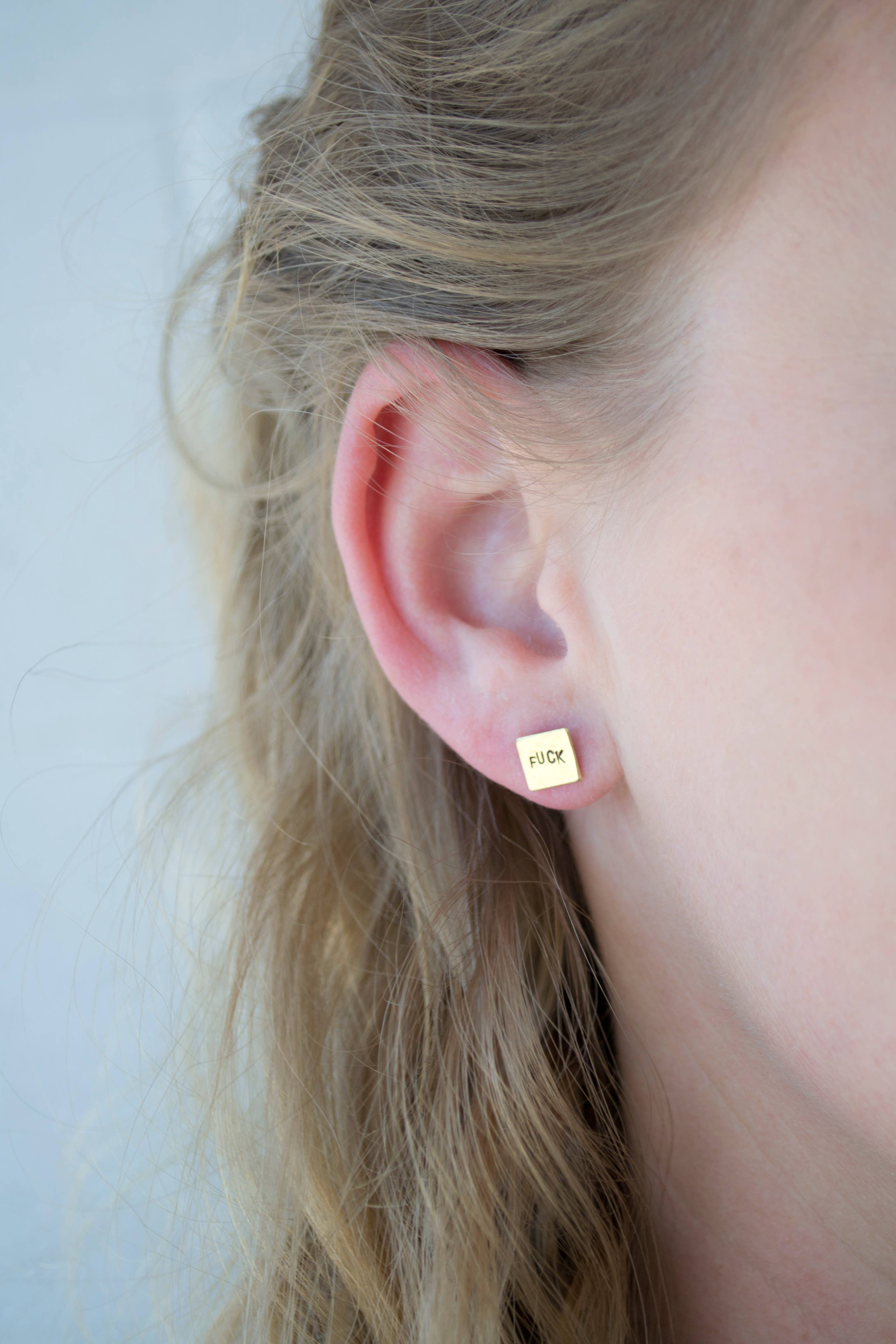 Grey Theory Mill - Wholesale Stud/Post Earrings - fuck off, square earrings4