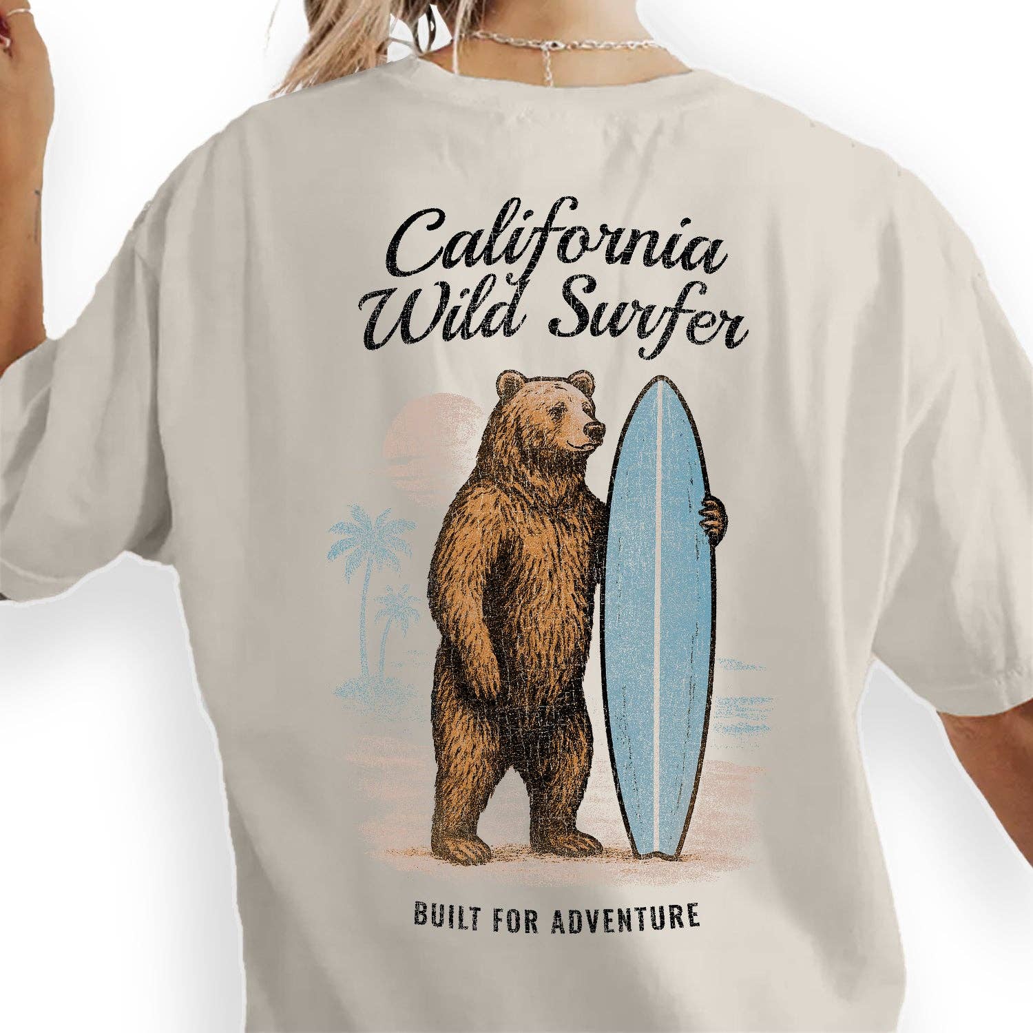 Textile Graphix - Wholesale Screen Printed T-Shirt - Women's - California Wild Surfer T-Shirt, Bear Surfing Tee, Stay Wild California Shirt, Vintage Coastal Adventure Graphic Tee3