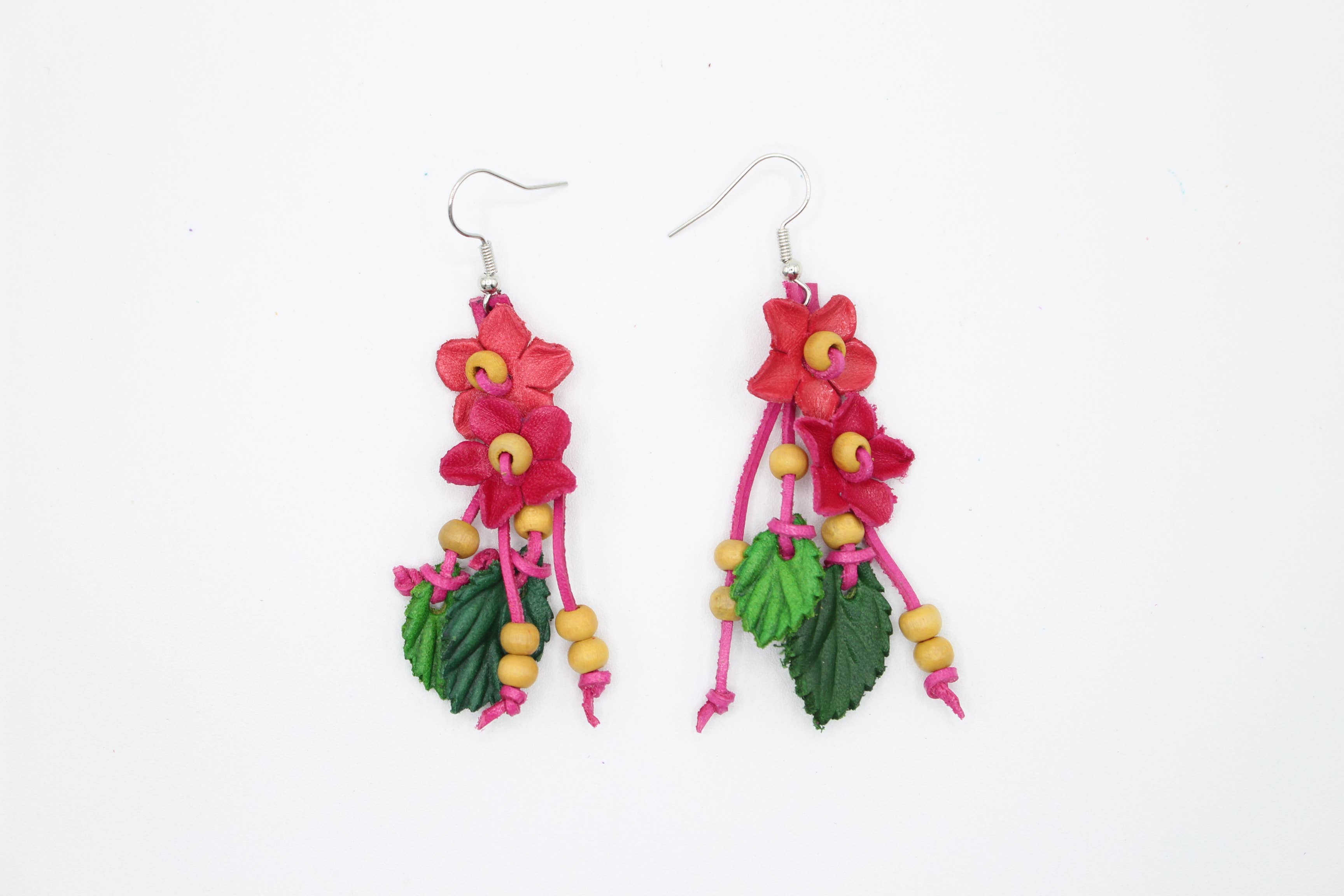 Sunflower Handmade leather inc - Venta al por mayor Pendientes colgantes - pendientes de piel con flores, colores surtidos3