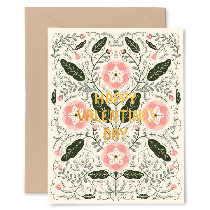 Gingiber - Wholesale Valentine's Day card - Valentine's Floral Gold Foil Greeting Card