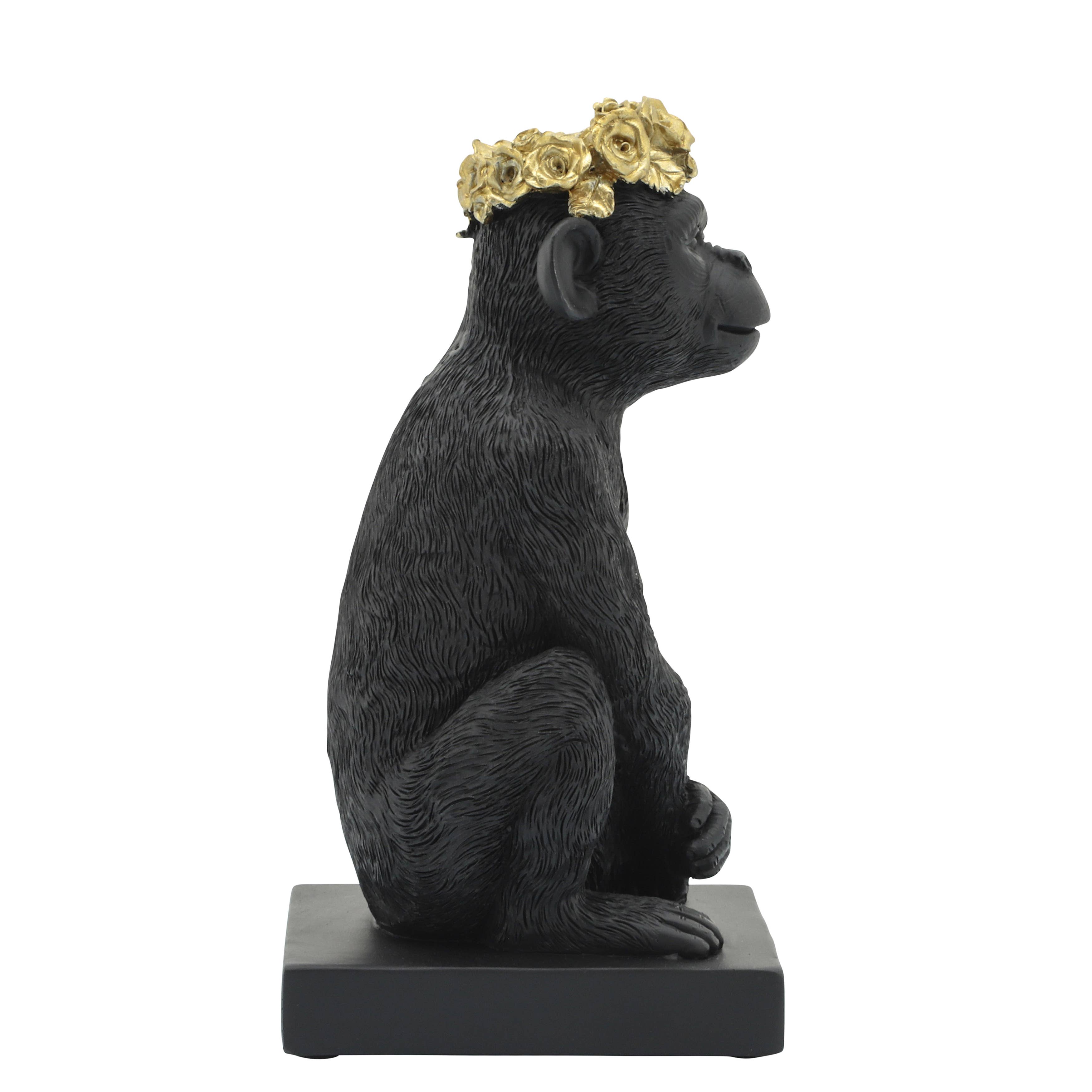 Sagebrook Home - Wholesale Decorative Figurine - Decorative Figurine - Black Resin Monkey Flower Crown, 8 in.6