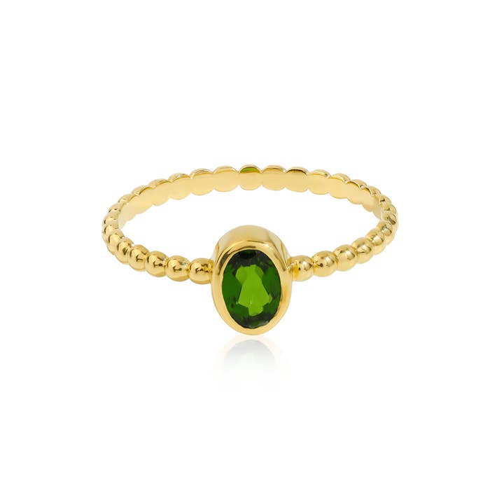 Tiramisu - Wholesale Single Stone/Solitaire Ring - Gold Plated Silver Chrome Diopside Verdant Whisper Ring2