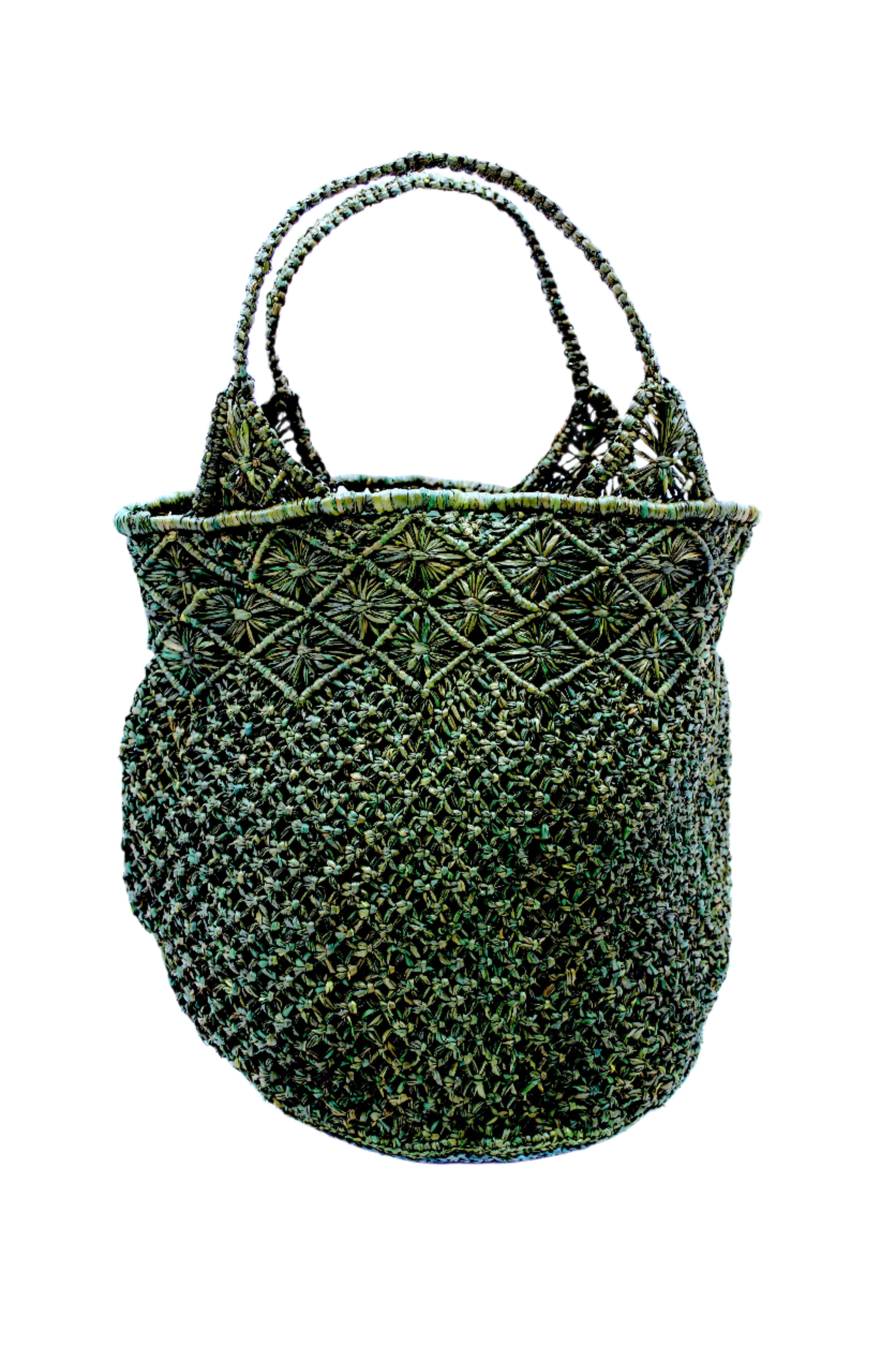 Shebobo - Vente Sac de plage - Sac à main en paille crocheté et macramé diamant Luca3