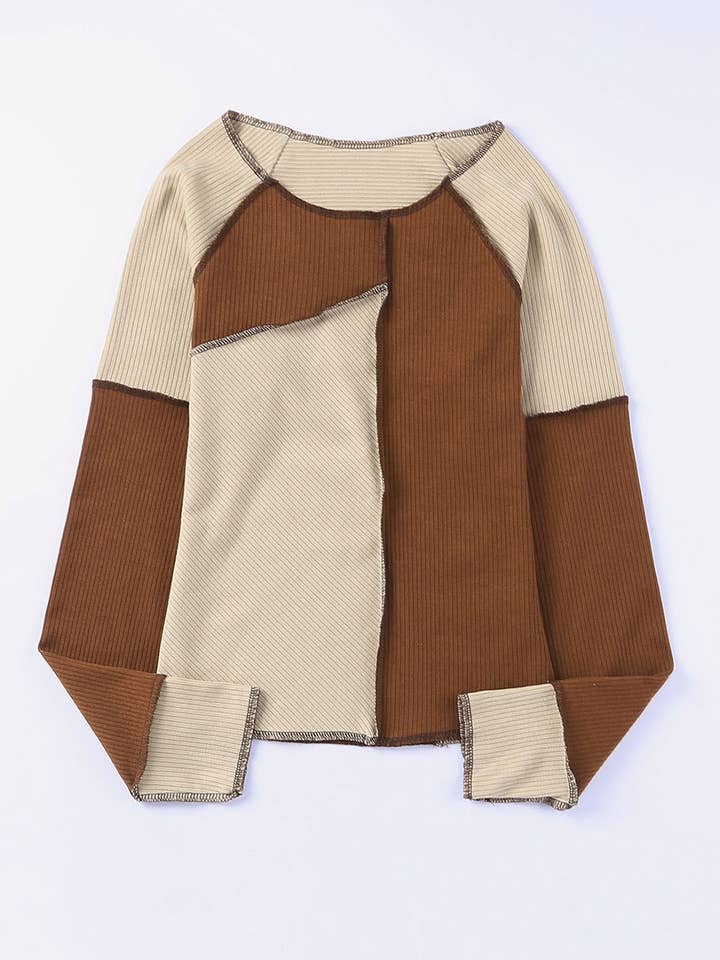 Lovesoft - Wholesale Knit Top - Women's - Irregular Color Block Seaming Trim Rib Knit Top6