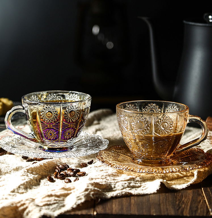 Our Dining Table - Wholesale Coffee/Tea Cup - Vintage Style Glass Cappuccino Cup with Saucer Set1