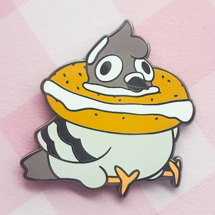 Toku Arts - Wholesale Lapel Pin/Button - Bagel Pigeon Enamel Pin0