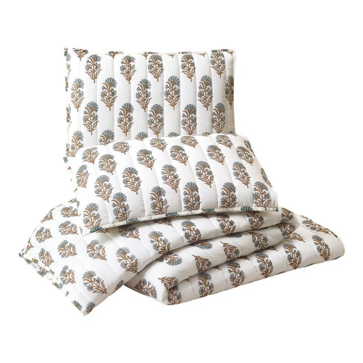 Peking Handicraft - Wholesale Quilt - BLOCK PRINT MUGHAL FLOWER QUILT - Laurel & Mayfair5