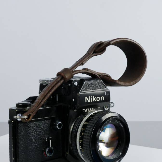 Brown Leather Wide Camera Wrist Strap - Scandola Stitched for wholesale by TILT//SHIFT Leatherworks