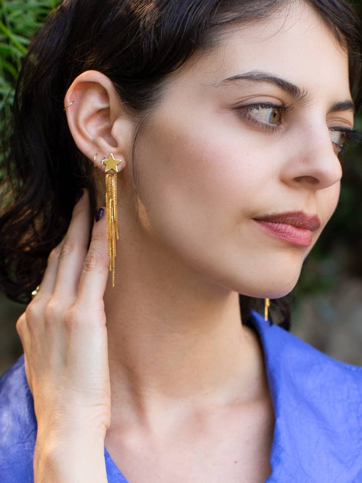Shooting Star Layered Earrings - 18K Gold Plated for wholesale by Peter and June