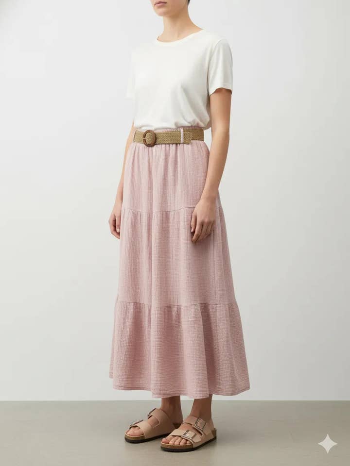 Katoenen gaze rok met ceintuur voor wholesale door Mimi & Gogo