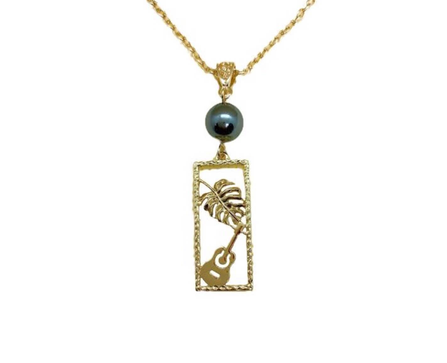 Anela's Jewelry – Engroshandel Hængeøreringe og creoløreringe – Monstera og Hawaiian Ukulele: Hamilton guldørering med skalperler2