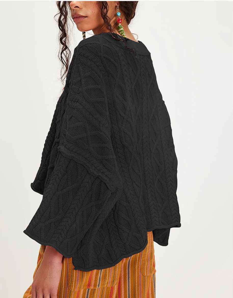 Suhkasana – Engroshandel Pullover - Dame – Chunky Kabelstrik Crop Sweater–Løs Boho Crewneck Pullover1