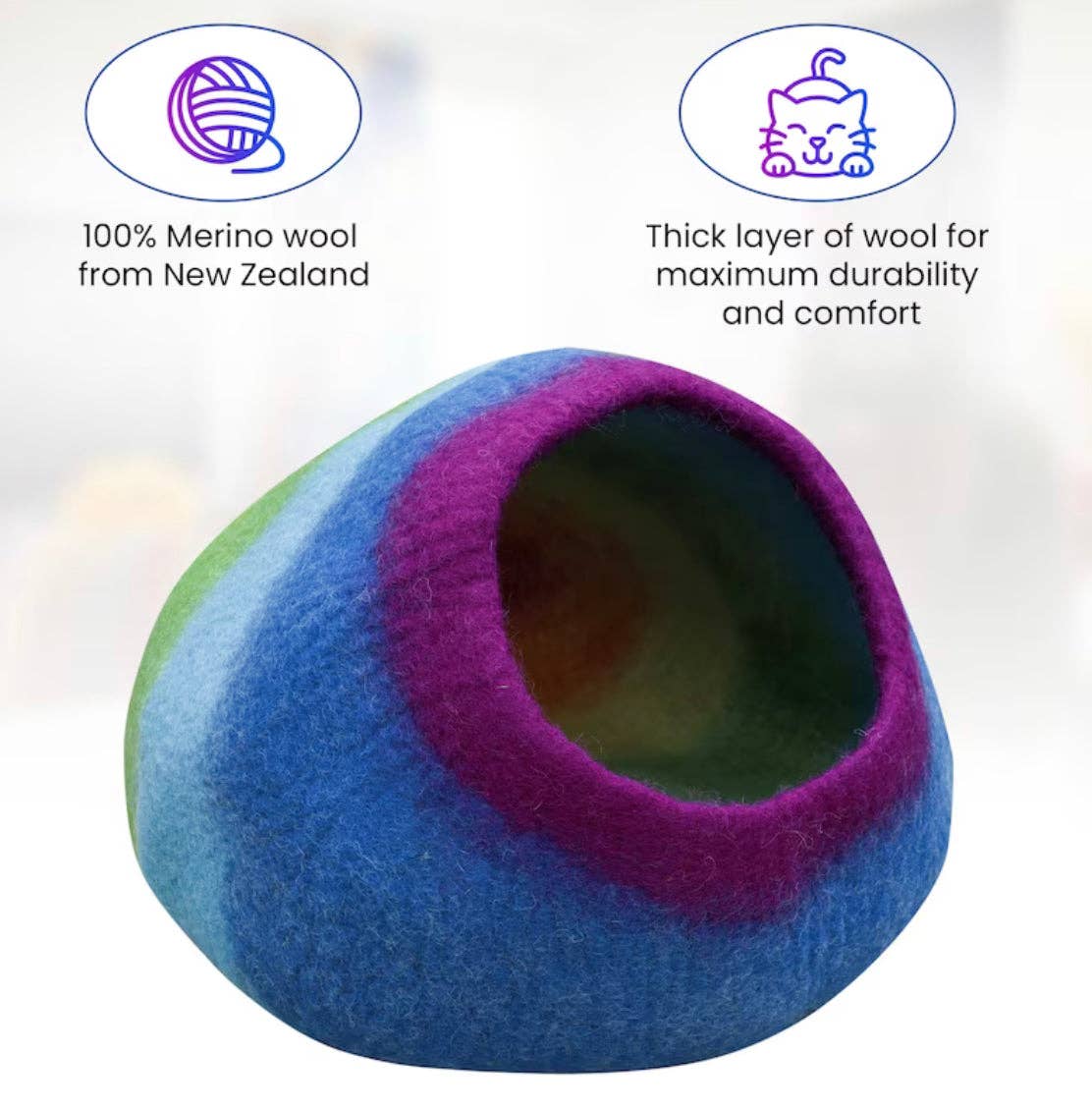 Lungta Imports – casota - Gato e cão por atacado – Caverna de Gato em Feltro Arco-Íris KayJayStyles / Cama para Gato / Casa Quente para Gato / Casulo de Gato em Lã Natural Ecológica - Ótimo Presente para Gatos6