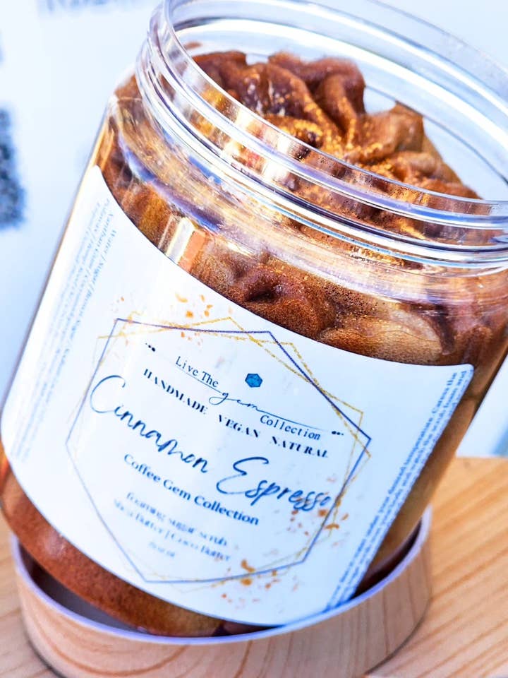 Cinnamon Espresso Foaming Sugar Scrub for wholesale by Live The Gem Collection