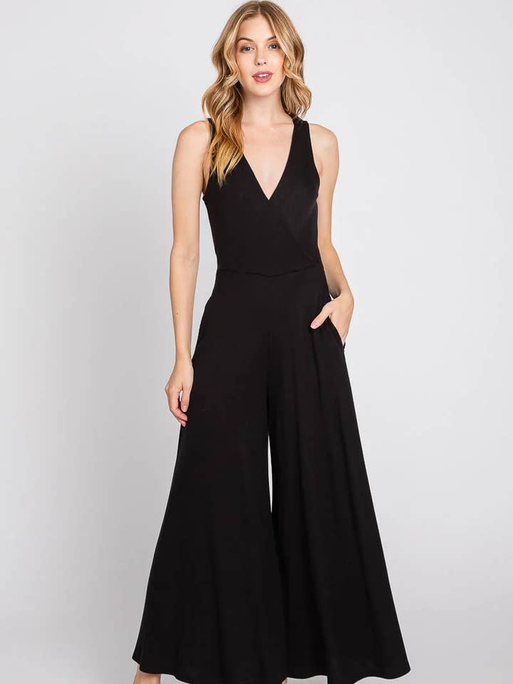 Ribbed Surplice Knit Jumpsuit - JU17277Q for wholesale by Final Touch