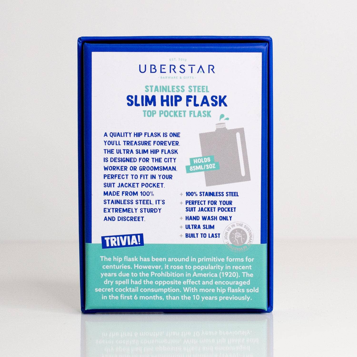 UBERSTAR – Cantil por atacado – Garrafa de anca fina de aço inoxidável 3oz4