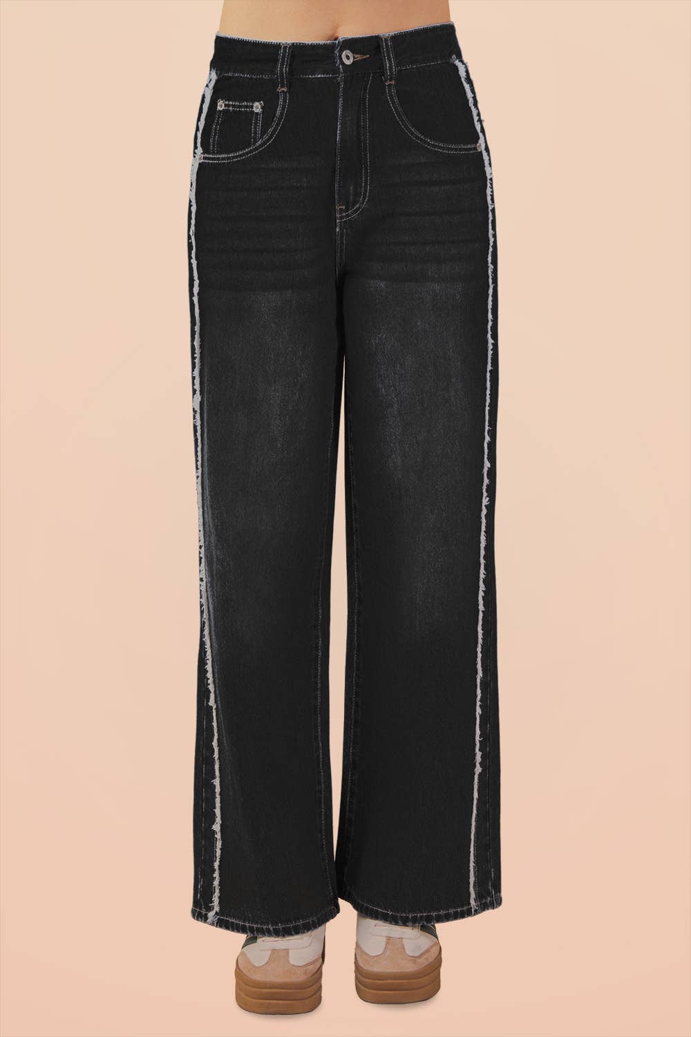 VERY J - Wholesale Jeans - Women's - VJP90037-VERY JEAN Frayed Detail Washed Denim Pants2