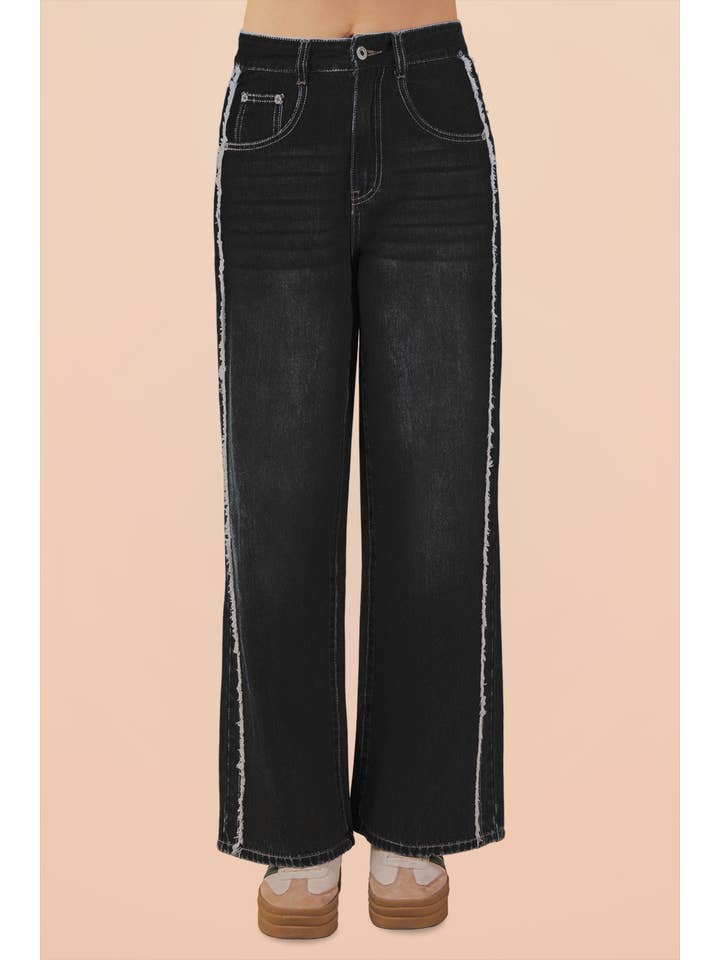 VERY J - Wholesale Jeans - Women's - VJP90037-VERY JEAN Frayed Detail Washed Denim Pants2