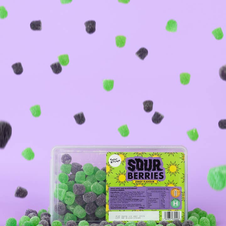 Treat Kitchen - Wholesale Gummy - 1KG SOUR Apple & Blackcurrant Sweets (Vegan, Halal, GF)