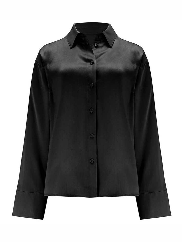 Camicia nera in seta Fleur Du Jour per la vendita all'ingrosso da parte di Fleur of England