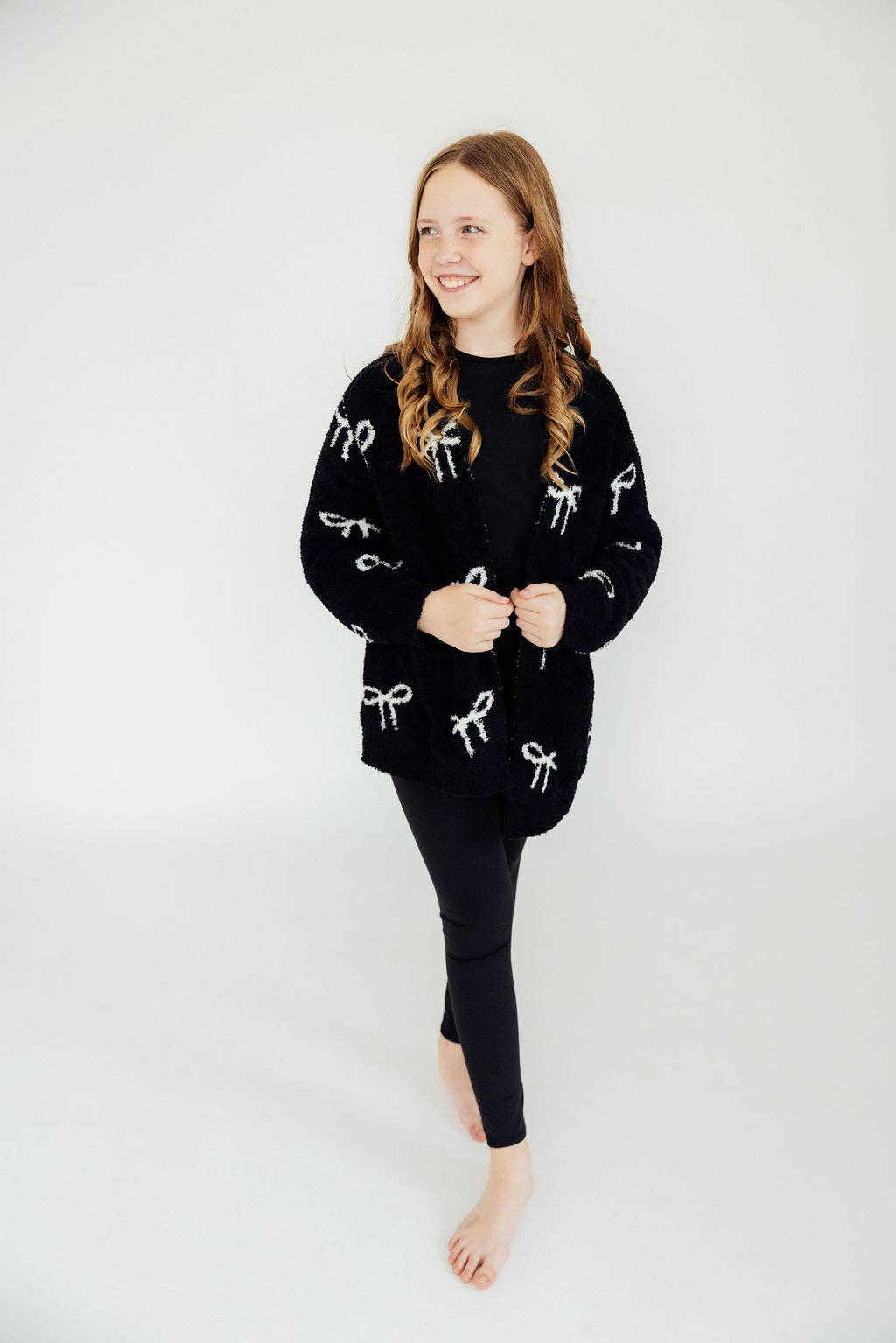 Mila & Rose - Wholesale Cardigan - Kids - Black/Coconut Bow Cozy Cardigan4