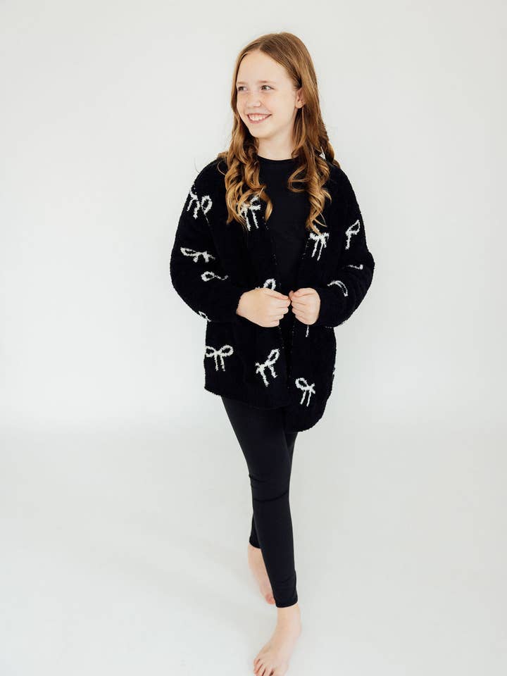 Mila & Rose - Wholesale Cardigan - Kids - Black/Coconut Bow Cozy Cardigan4