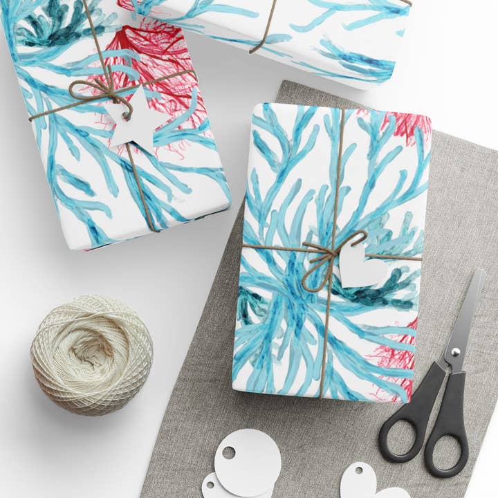 Papel de regalo acuático de coral - Diseño vibrante de coral para regalar para venta al por mayor de Blue Cava