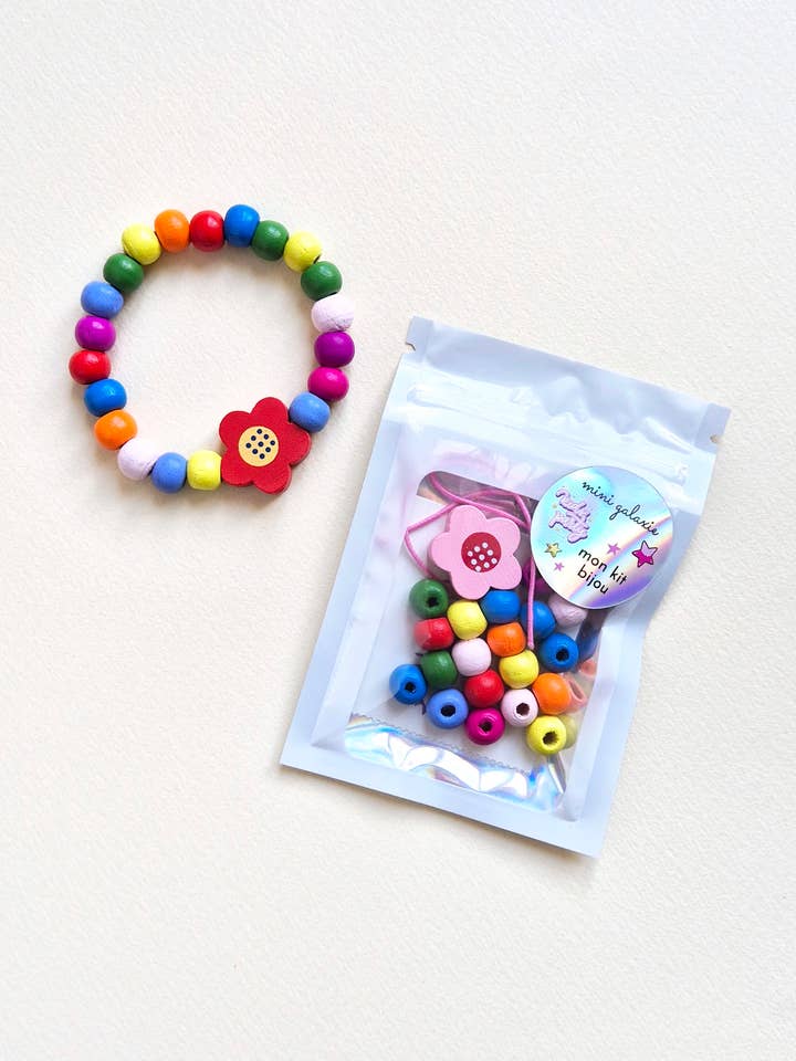 Children's jewelry kit bracelet - wood flowers model๐บ+ 1 tattoo for wholesale by Mini galaxie