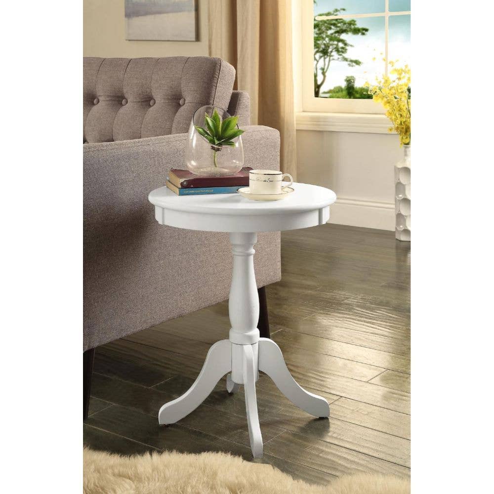 HomeRoots - Wholesale Side Table - Cottage White Wood Pedestal Side Or End Table2