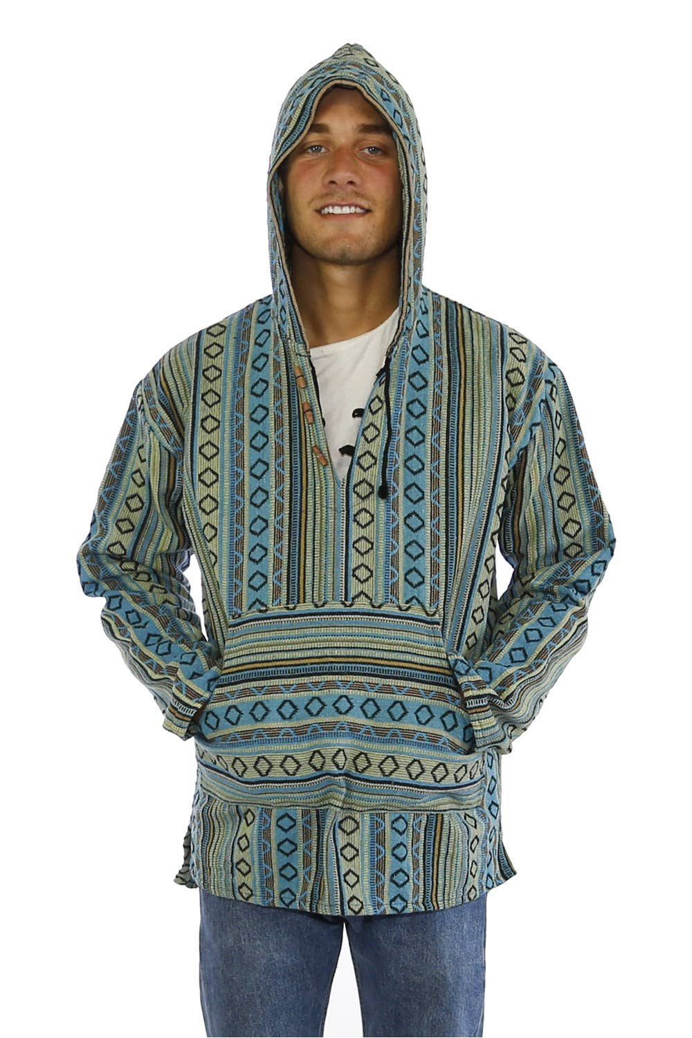 Sunshine Joy – Großhandel Hoodie – Unisex – Gewebter Kapuzenpullover im Baja-Stil Türkis2