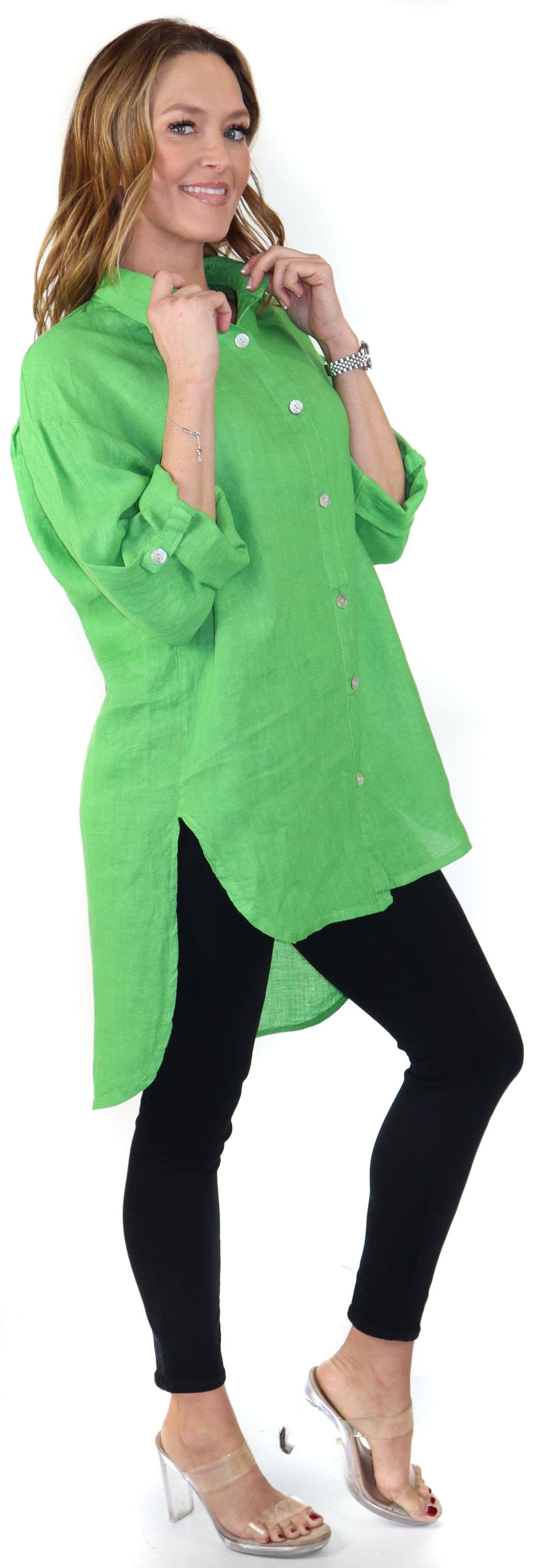 LINEN AND GAUZE - Vente Tunique – femme - 3348 - Blouse ample en lin Hi Low 9 couleurs20