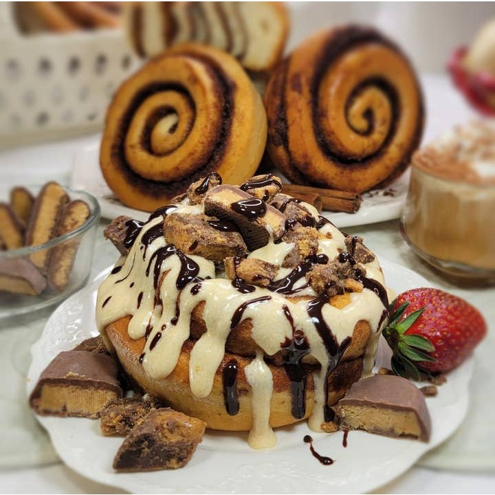 Cinnamom Bakery 6oz Peanut Butter Cup Cinnamon Roll for wholesale by Cinnamom