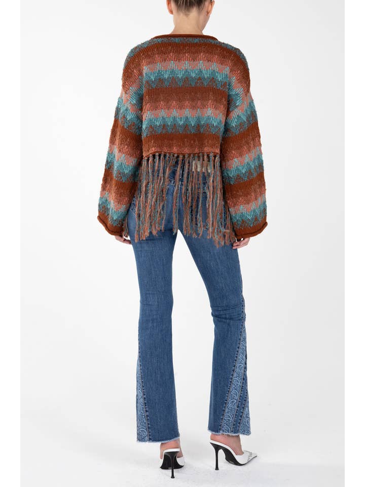 Miss Me - Wholesale Knit Sweater - Women's - MSW0428L - Textured Knit Striped Sweater