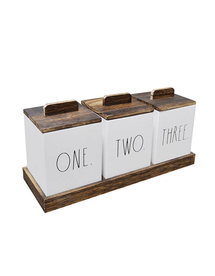 DesignStyles Home - Wholesale Kitchen Storage/Organizer - Rae Dunn Set of 3 Wooden Kitchen Canisters with Wooden Tray3