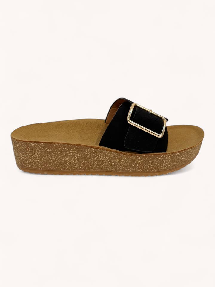 CCOCCI - Wholesale Sandals - Women's - AGAIN-04 BOLD BUCKLE STRAP CORK FOAM SOLE SANDAL