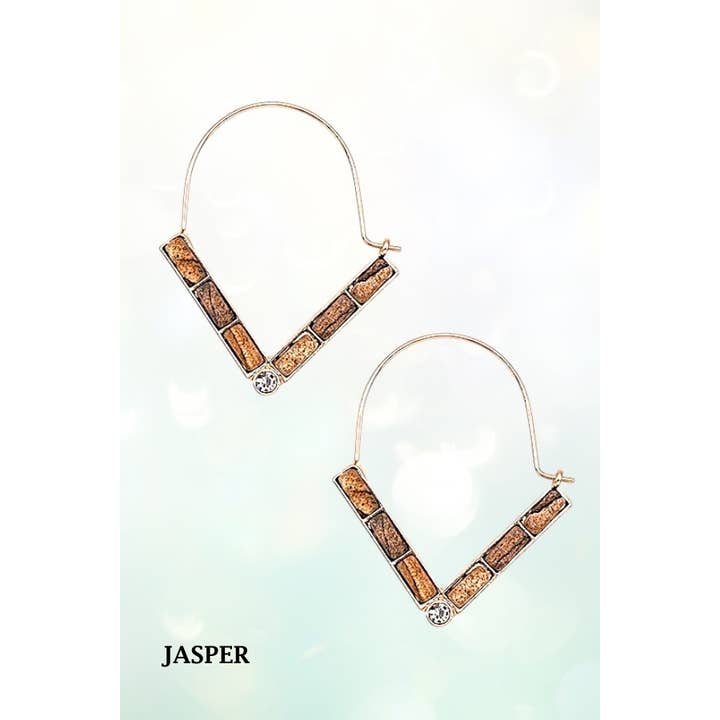 Andrea Bijoux - Vente Créoles - BOUCLES D'OREILLES CRÉOLES EN FIL EN FORME DE V AVEC PIERRES SEMI-PRÉCIEUSES6