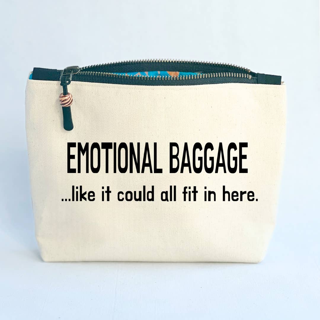 Canvas Pouch Lined Zip Bag - Emotional Baggage for wholesale by Pretty Clever Words