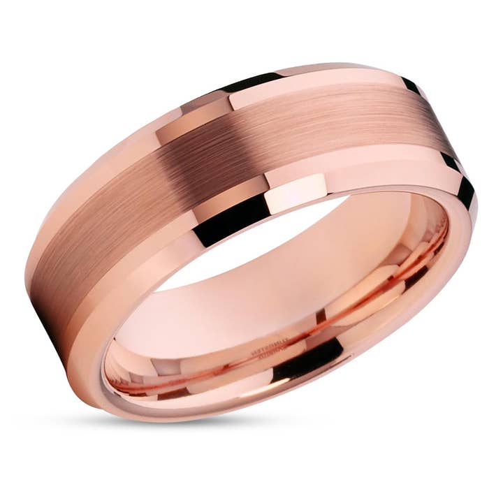Alliance en tungstène en or rose - Alliance pour homme - Tungstène en or rose pour la vente par Lucky Love Rings
