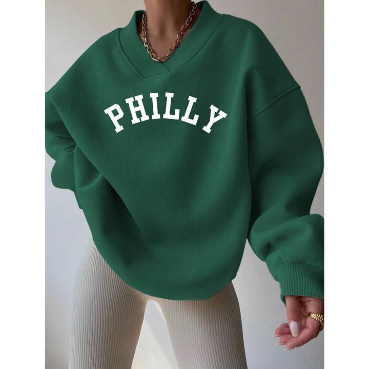 Philadelphia Green Pullover Crewneck w/ V-Neck, Philly for wholesale by Elby Designs Apparel