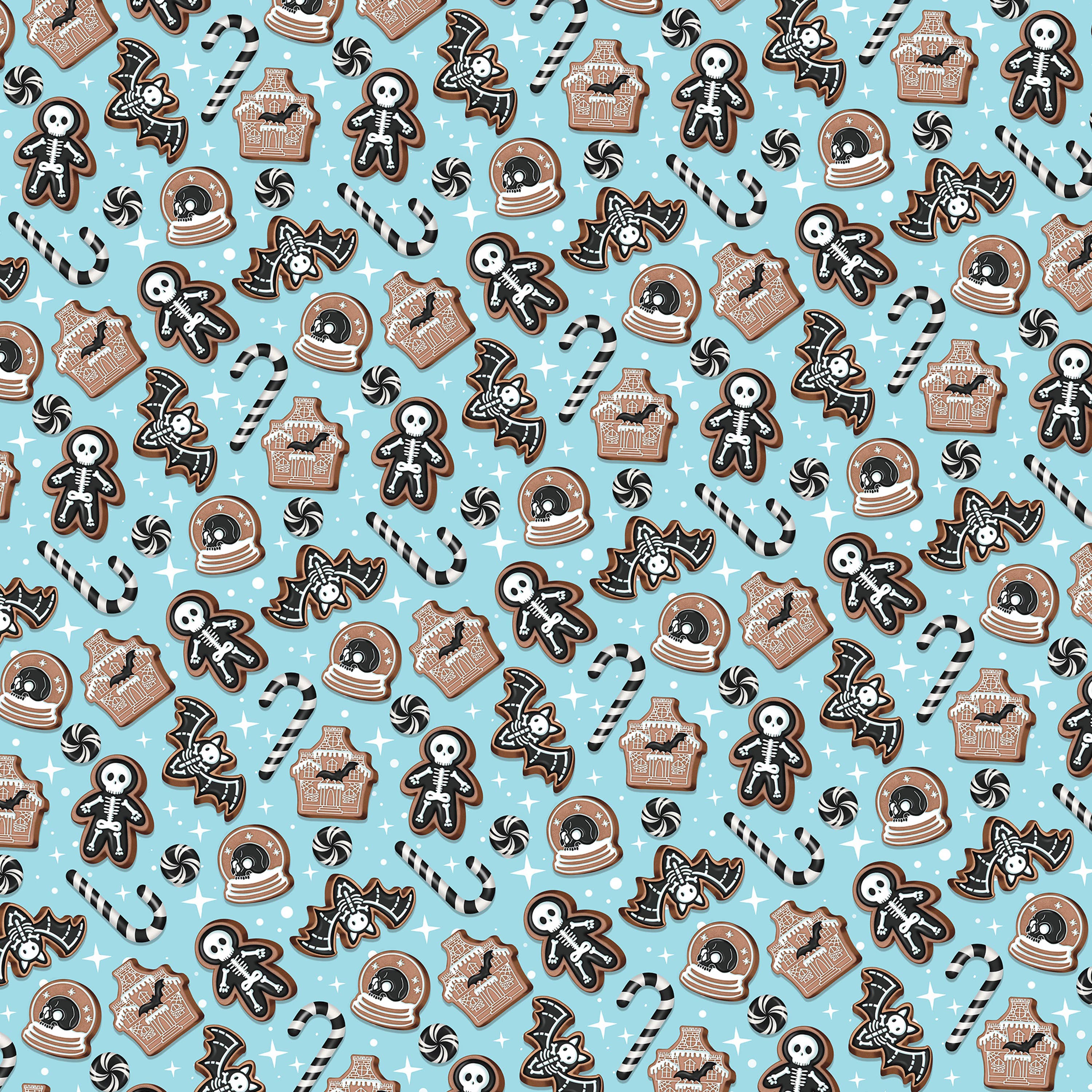 Rock'N Paper - Wholesale Wrapping Paper Roll - Christmas Gingerbread Wrapping Paper, Cute Spooky Skeleton1