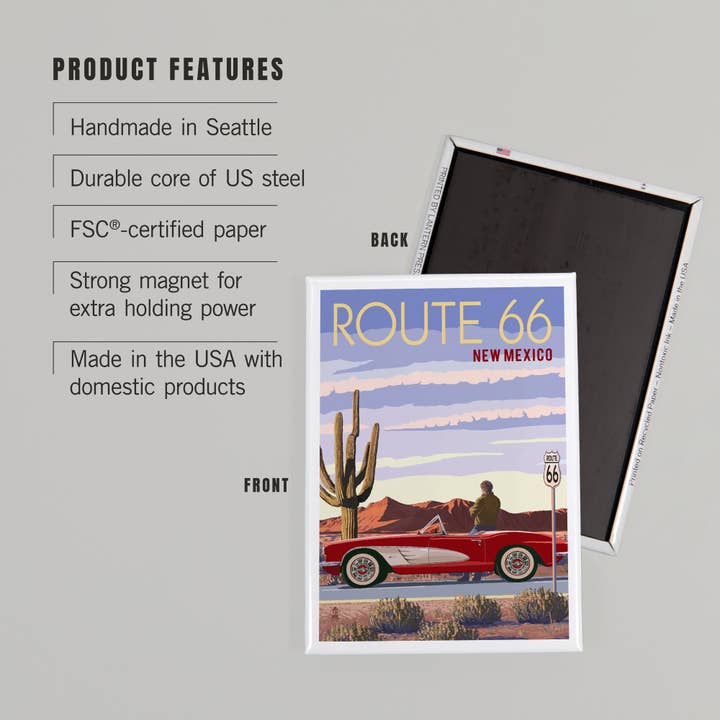Lantern Press - Wholesale Magnet - MAGNET New Mexico Route 66 Classic Car Red Rocks2